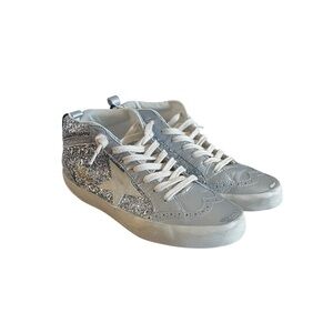 New GOLDEN GOOSE Silver Glitter Midstars With Pink Soles